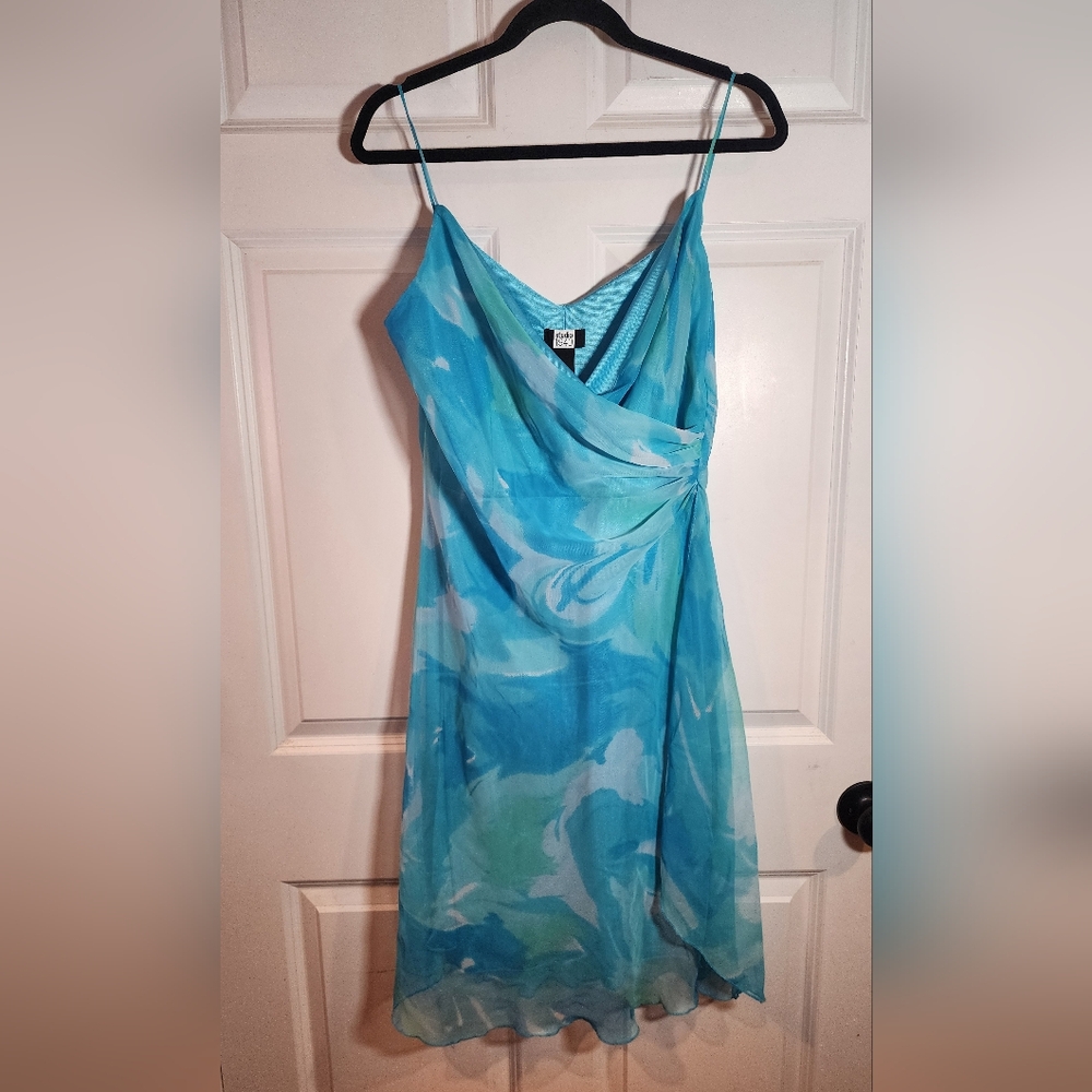 Studio 1940 Blue Green Layered Sleevless Knee Length Dress Size 12